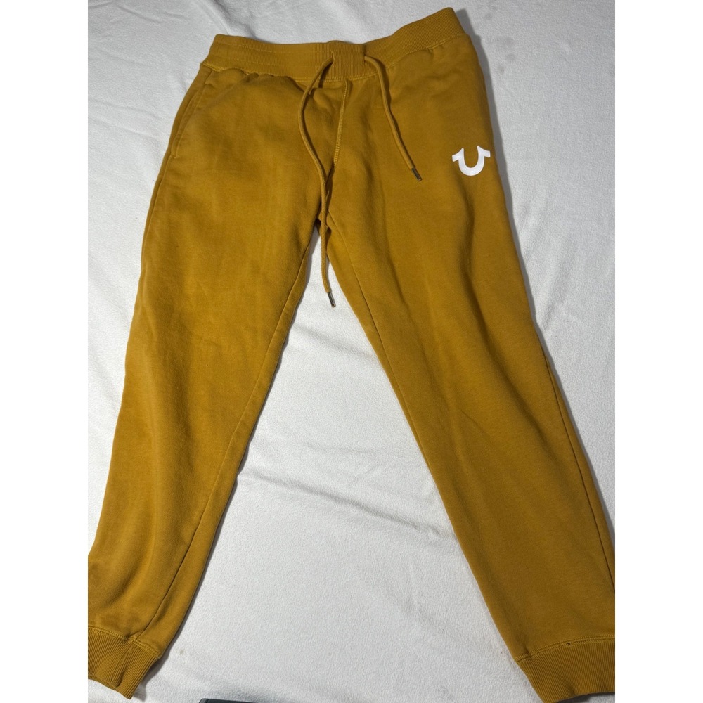 True Religion Mens Mustard Yellow Horseshoe Logo Jogger Sweatpants